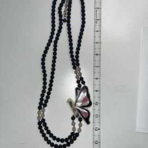 Vintage Art Deco Elegant Black and Pink Butterfly Necklace